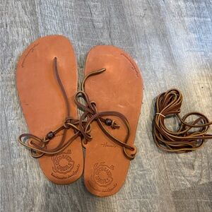 Brown Leather Sandals with Laces